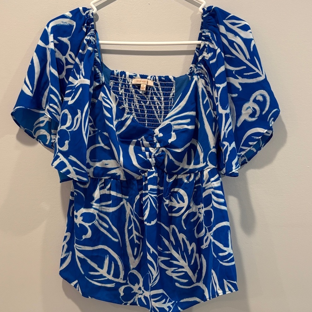 Skies Are Blue Navy and White Floral Blouse